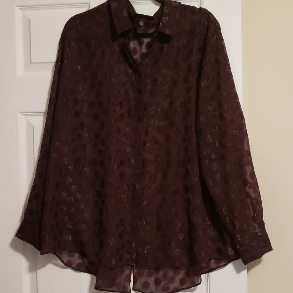 Burgundy sheer plus size top